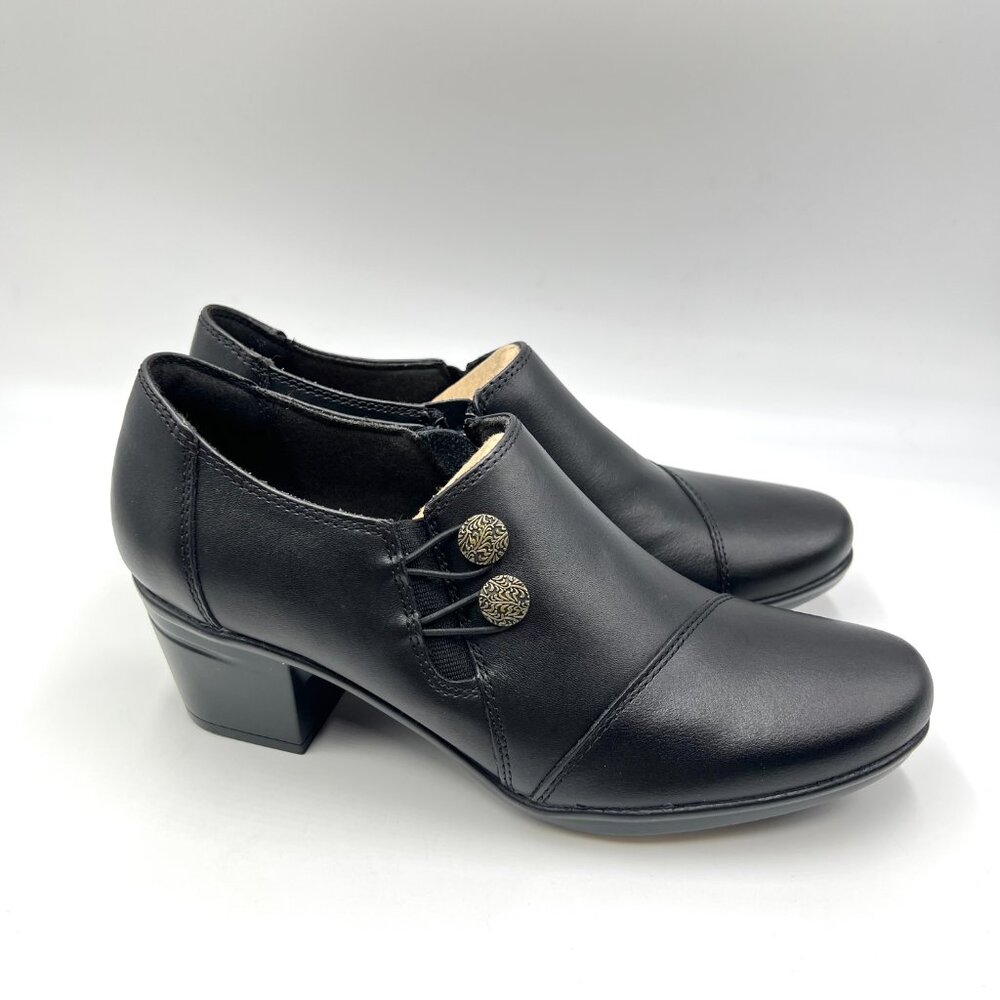 7.5N 7.5‎ NARROW WIDTH Clarks Emslie Warren Black Leather Clogs Comfort Shoes